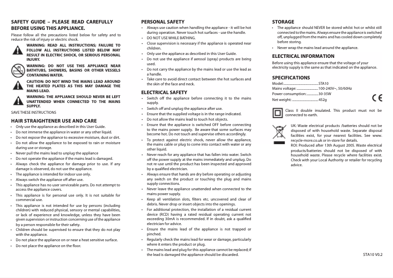 First page image of the manual for STA10