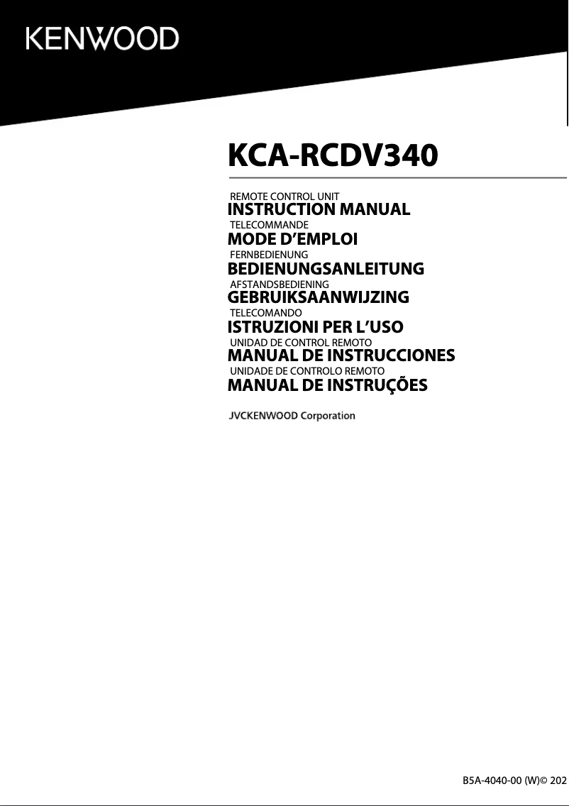 First page image of the manual for KCA-RCDV340