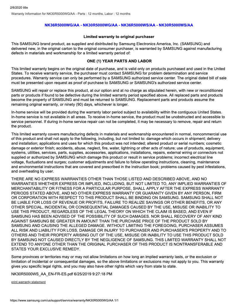 First page image of the manual for NK30R5000WG