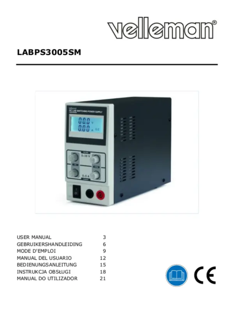 Page 1 of the manual User Manual Velleman LABPS3005SM