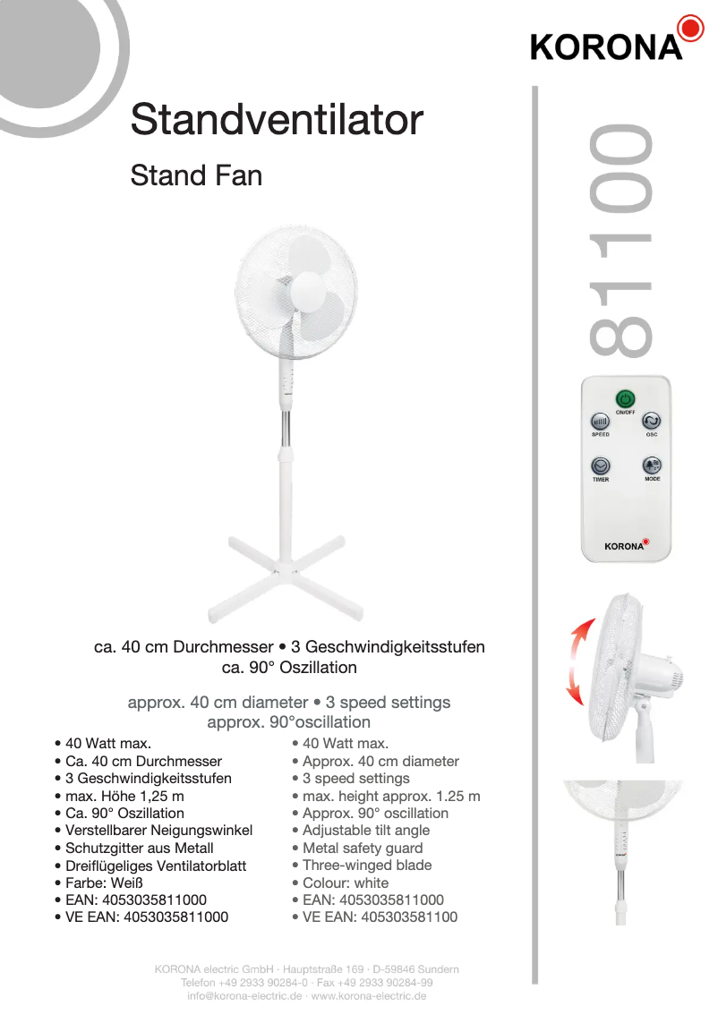 Page 1 de la notice Fiche technique Korona 81100