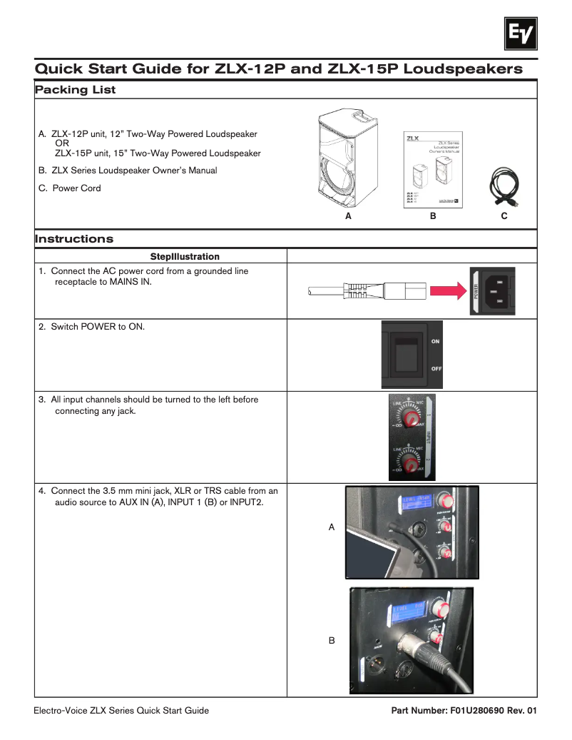 Page 1 of the manual Quick Start Guide Electro-Voice ZLX‑15P‑G2