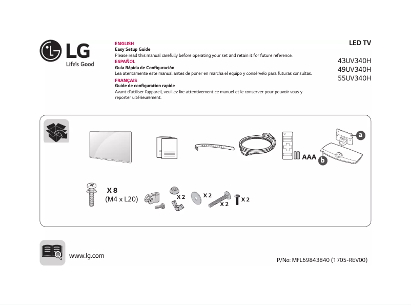 First page image of the manual for 43UV340H