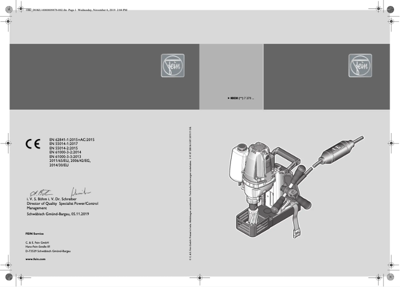 Page 1 of the manual User Manual Fein KBE 30