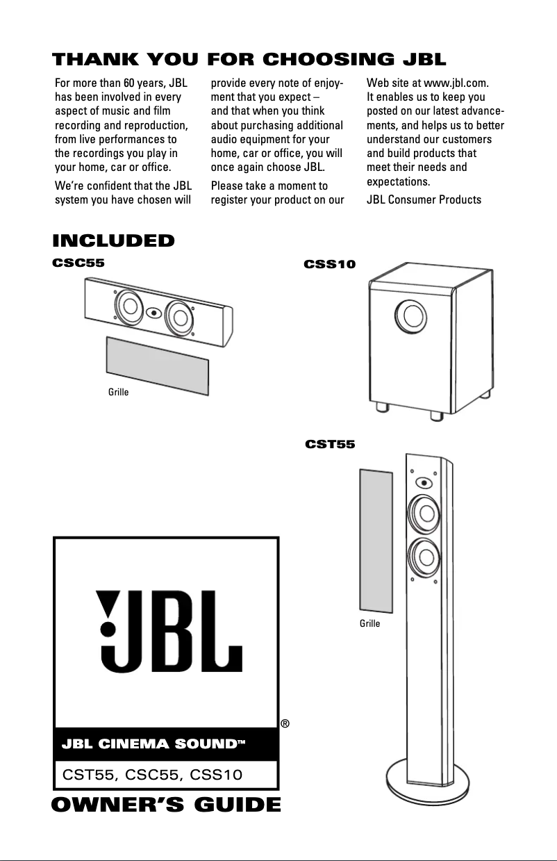 Page 1 of the manual User Manual JBL Cinema Sound CSS10