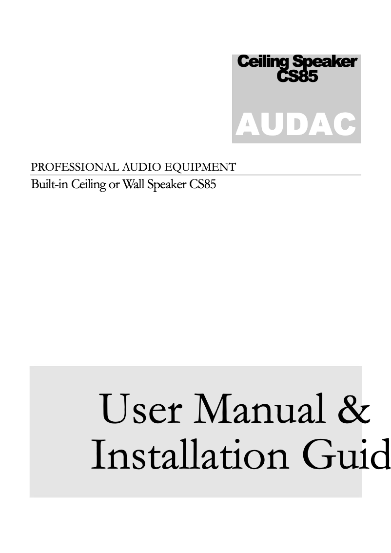 Page 1 of the manual User Manual Audac CS85D