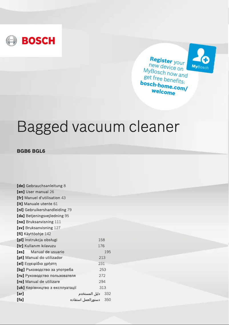 Page 1 of the manual User Manual Bosch ProAnimal Serie 6 BGL6TPET