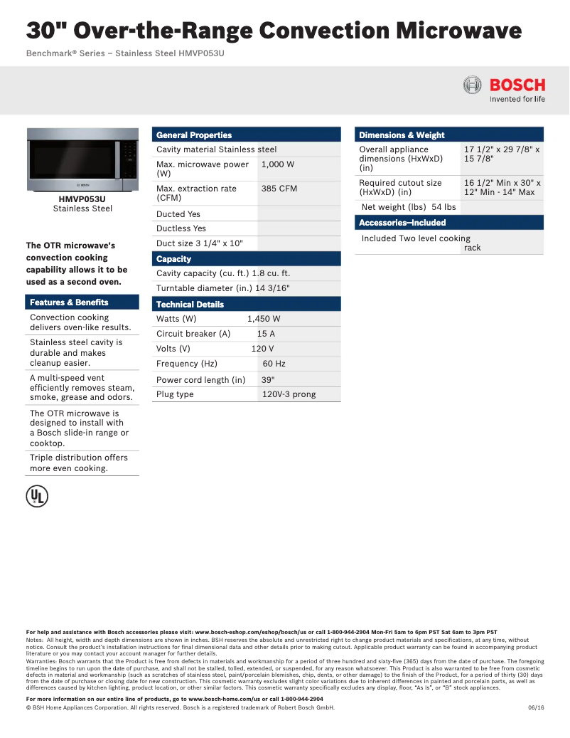 Page 1 of the manual Technical Sheet Bosch HMVP053U