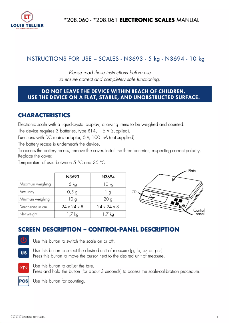 First page image of the manual for 208061