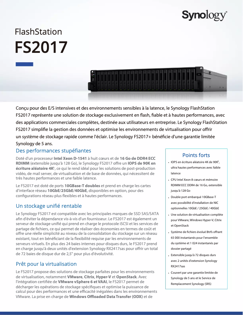 Page 1 of the manual Technical Sheet Synology FS2017