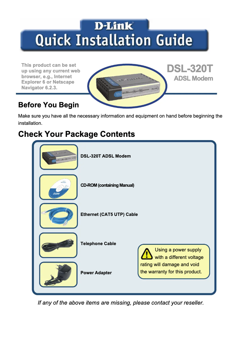First page image of the manual for DSL-320T