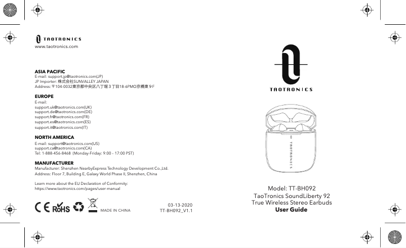 Page 1 of the manual User Manual TaoTronics TT-BH092