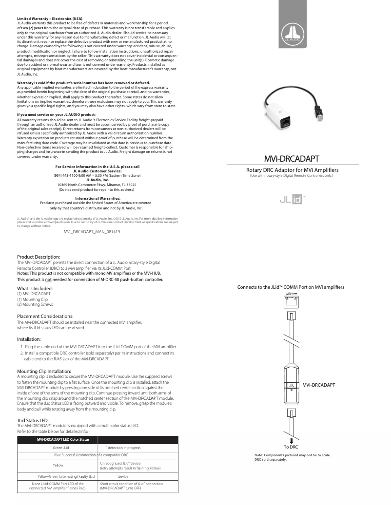 Image de la première page du manuel de l'appareil MVi-DRCADAPT