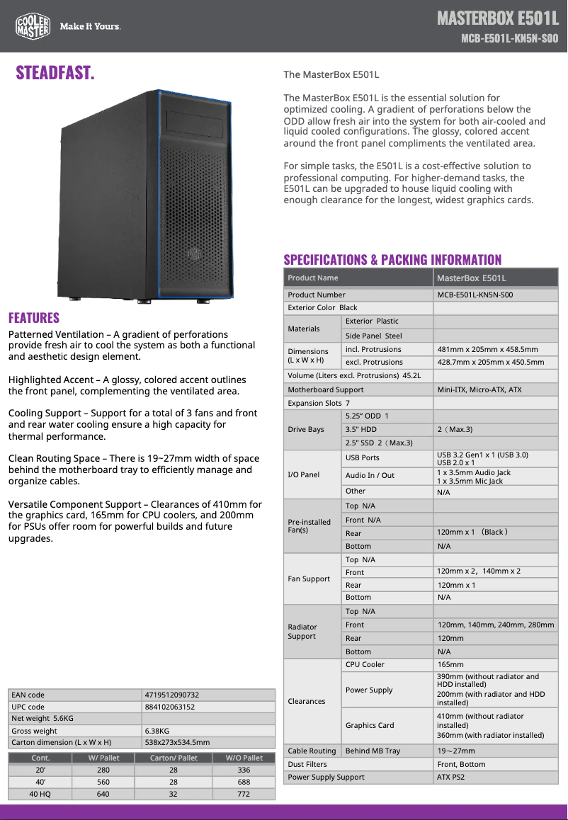 First page image of the manual for MasterBox E501L