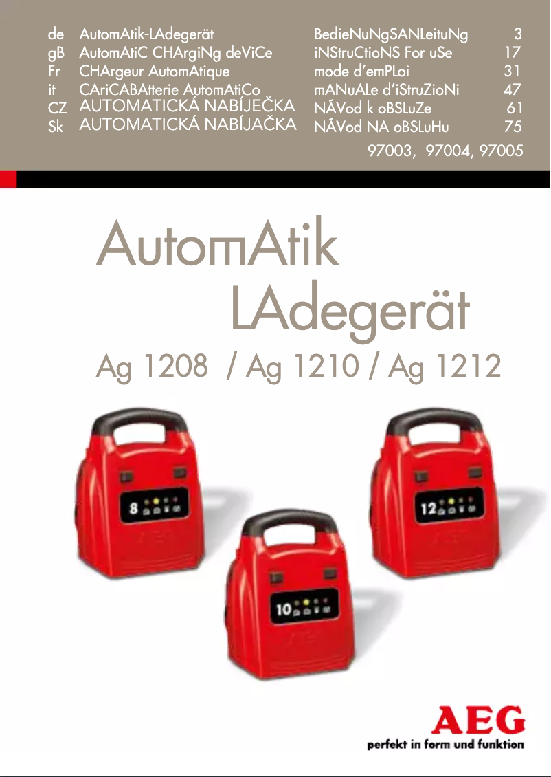 Page 1 of the manual User Manual AEG AG 1212