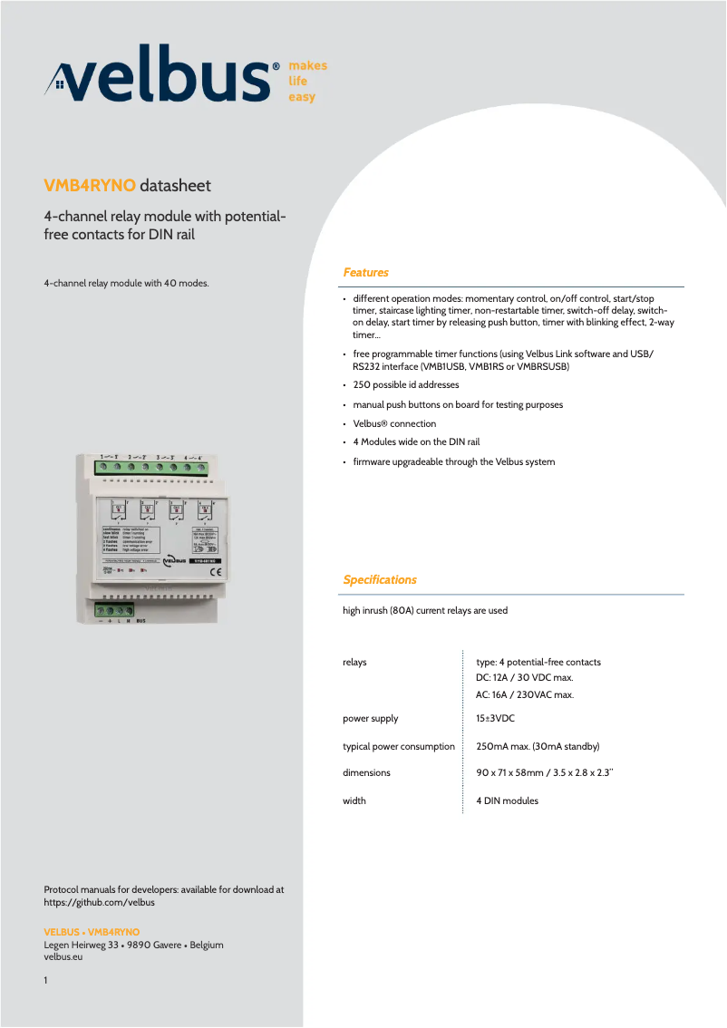 First page image of the manual for VMB4RYNO