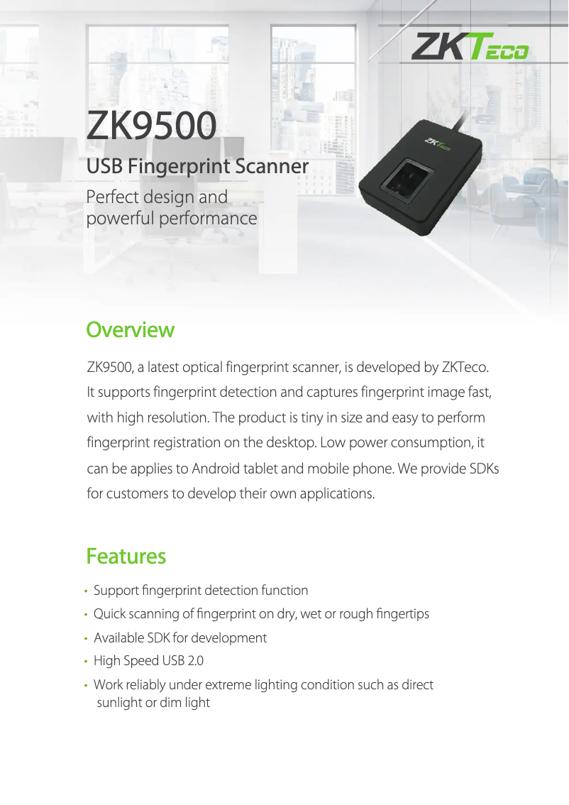 Page 1 of the manual Technical Sheet ZKTeco ZK9500