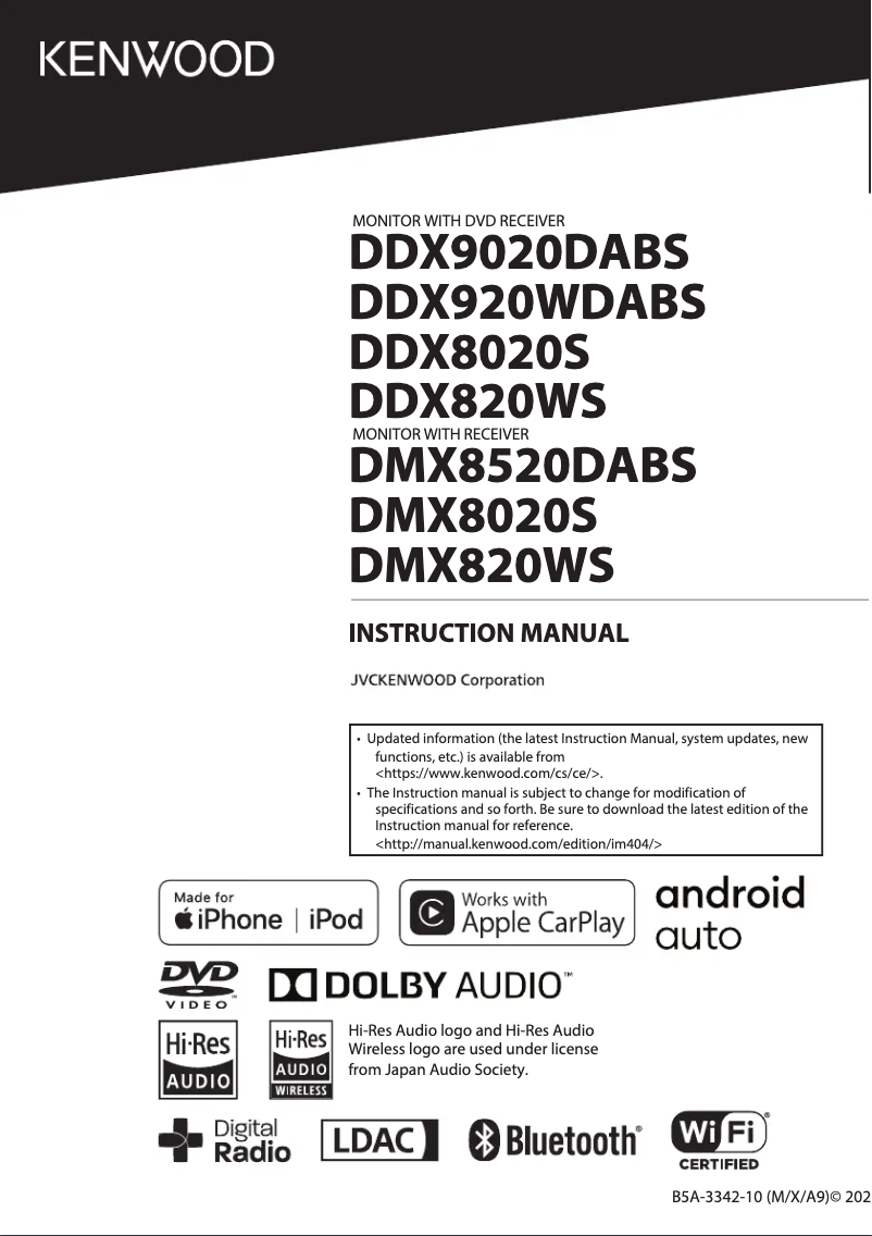 First page image of the manual for DDX820WS