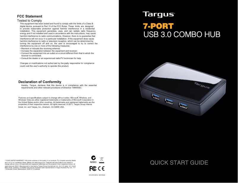 First page image of the manual for ACH120USZ