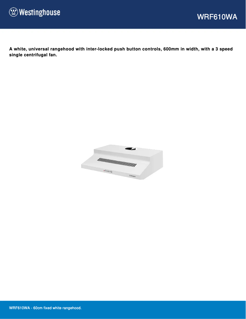 Page 1 of the manual Technical Sheet Westinghouse WRF610WA