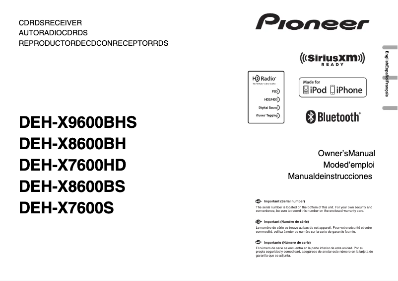 Page 1 of the manual User Manual Pioneer DEH-X8600BH
