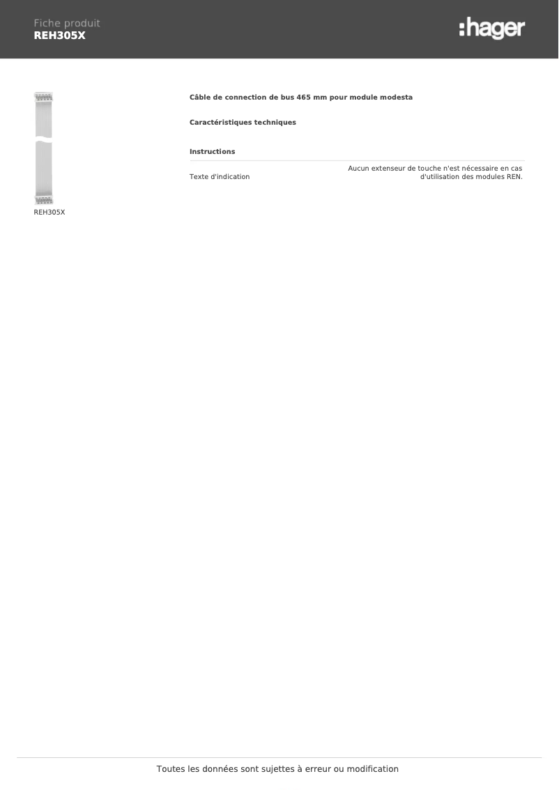 Page 1 of the manual Technical Sheet Elcom REH305X