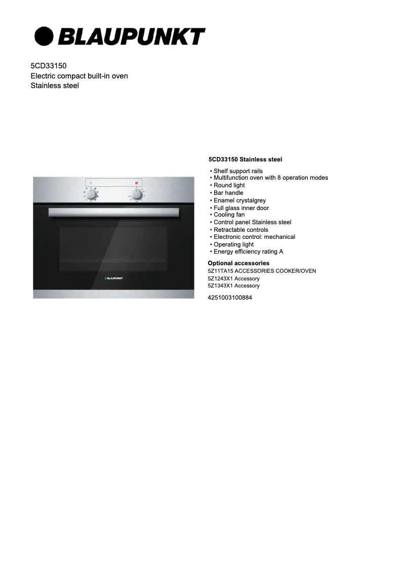 Page 1 of the manual Technical Sheet Blaupunkt 5CD33150