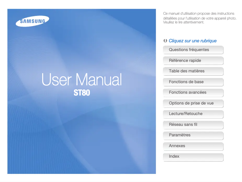 Page 1 of the manual User Manual Samsung ST80