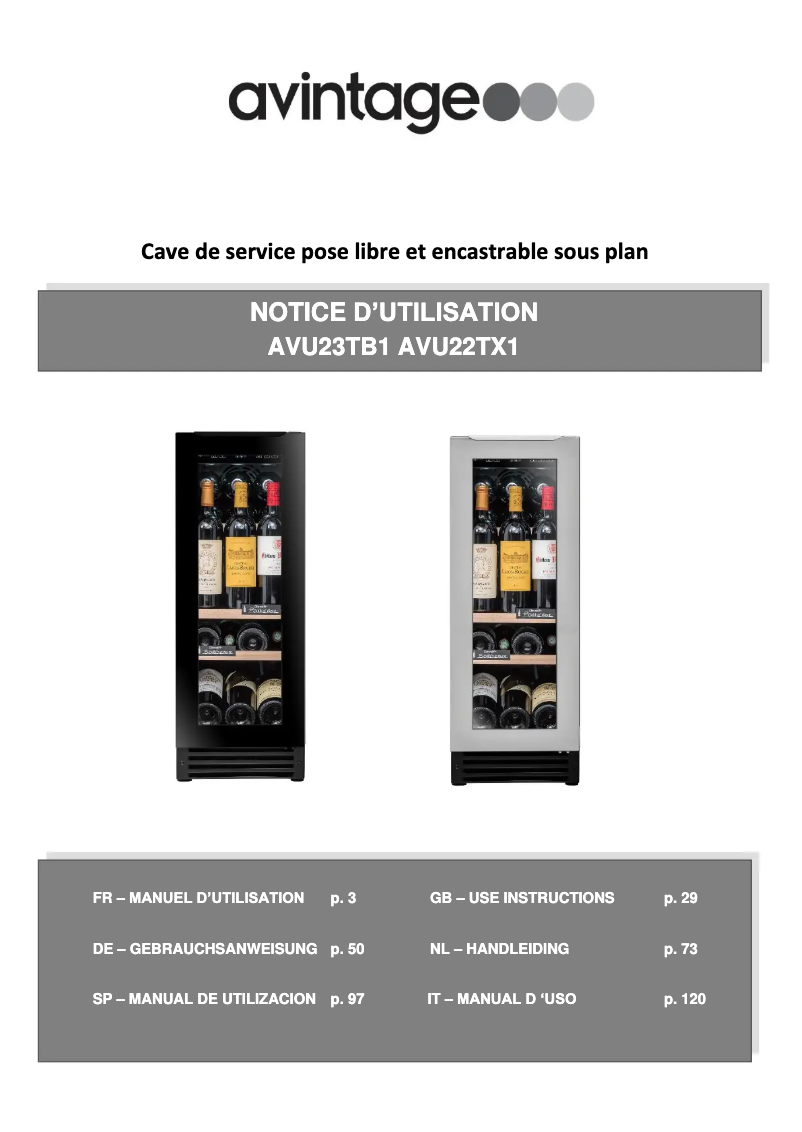 First page image of the manual for AVU22TX1