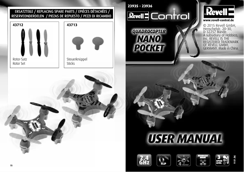 Page 1 of the manual User Manual Revell Quatcopter Nano Pocket