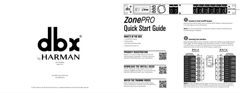 Page 1 of the manual Quick Start Guide DBX ZonePRO 1260m