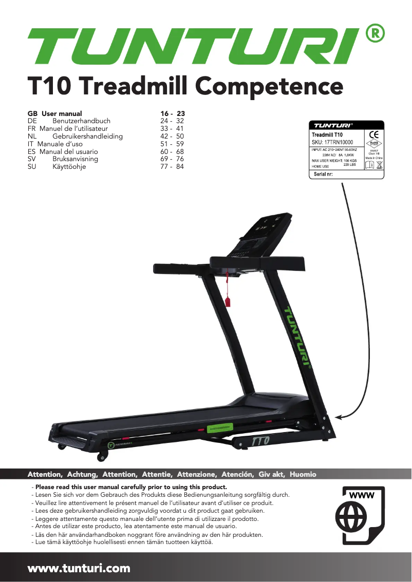Page 1 of the manual User Manual Tunturi Cardio Fit T10