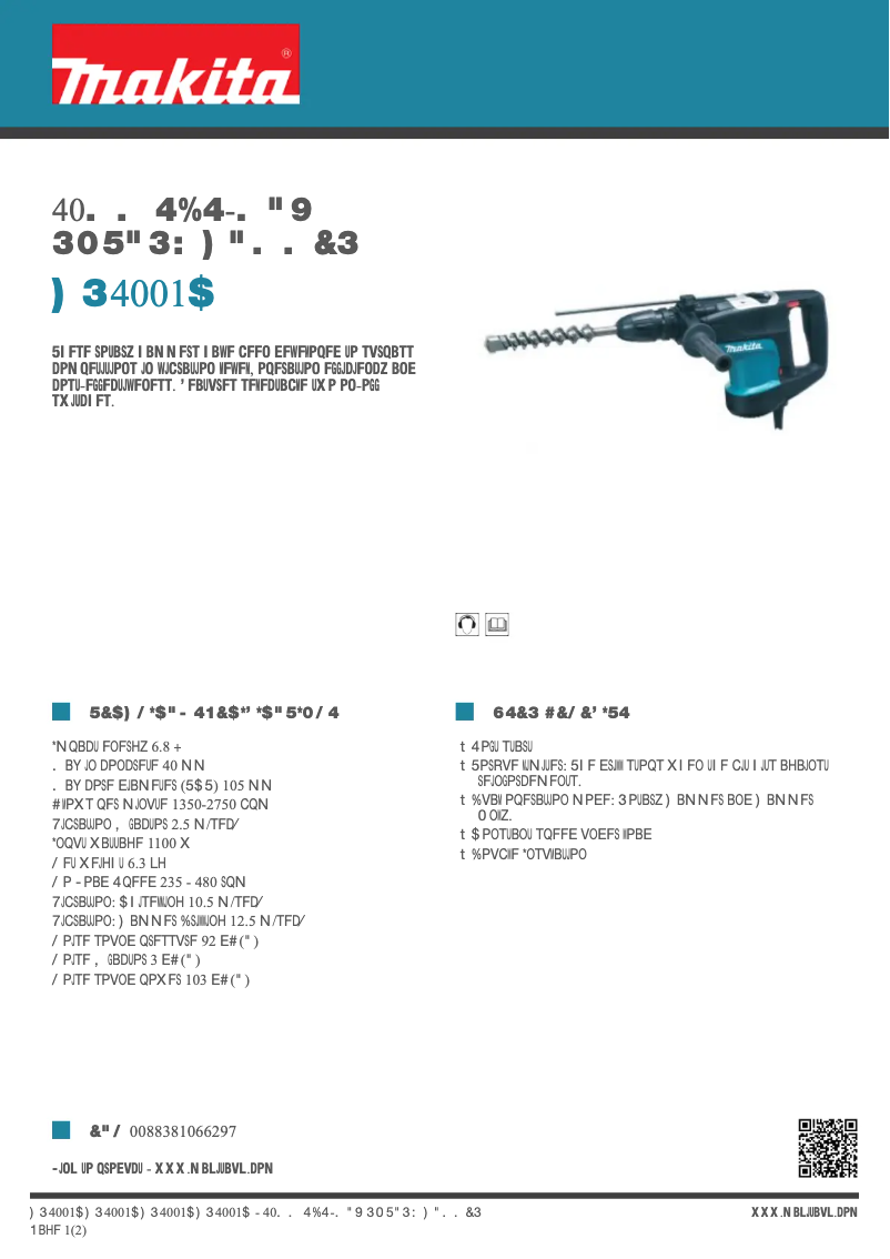 Page 1 of the manual Technical Sheet Makita HR4001C