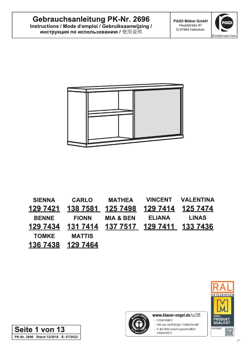 First page image of the manual for Benne