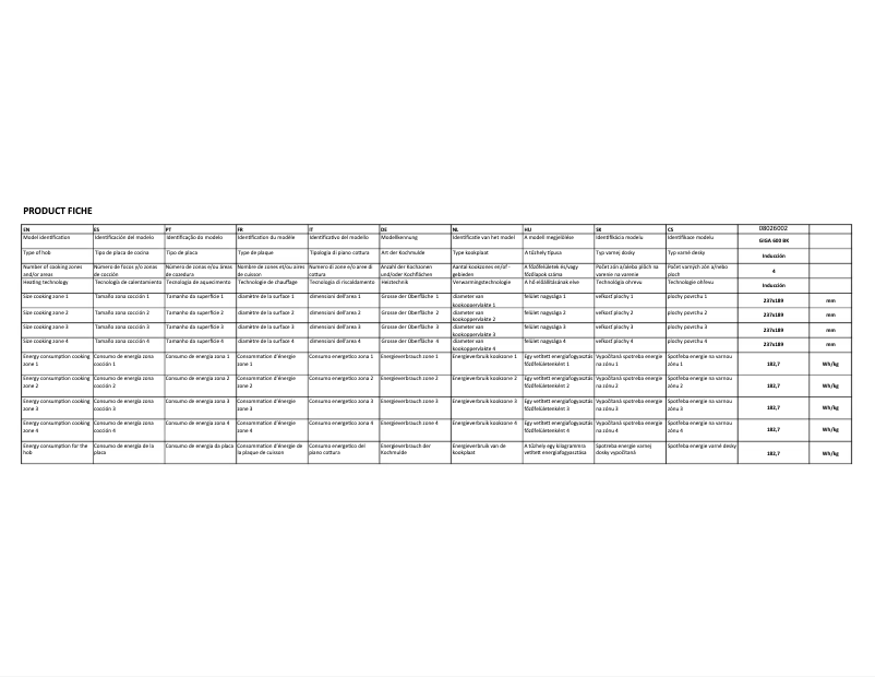 Page 1 of the manual Energy Label CATA GIGA 600 BK