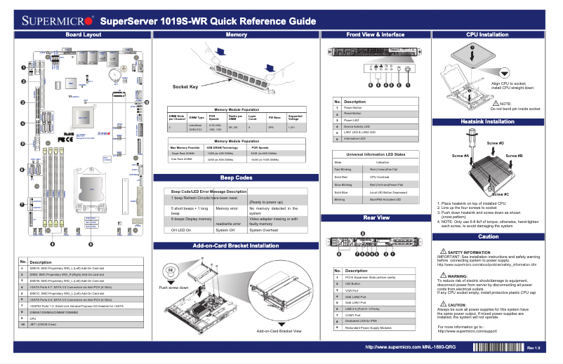 Page 1 of the manual Quick Start Guide Supermicro SuperServer 1019S-WR