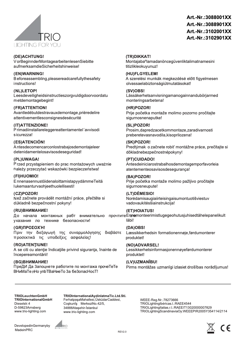 Page 1 of the manual User Manual Trio Lighting Porto 308890131