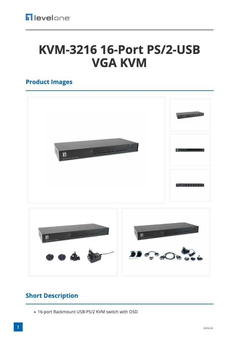 Page 1 of the manual Technical Sheet LevelOne KVM-3216
