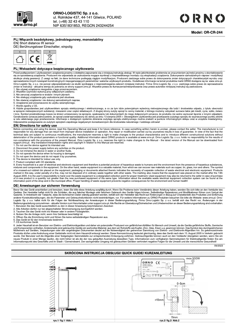 Image de la première page du manuel de l'appareil OR-CR-244