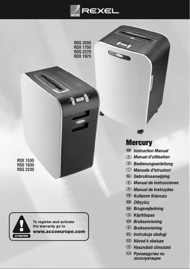 Page 1 of the manual User Manual Rexel Mercury RSX1530