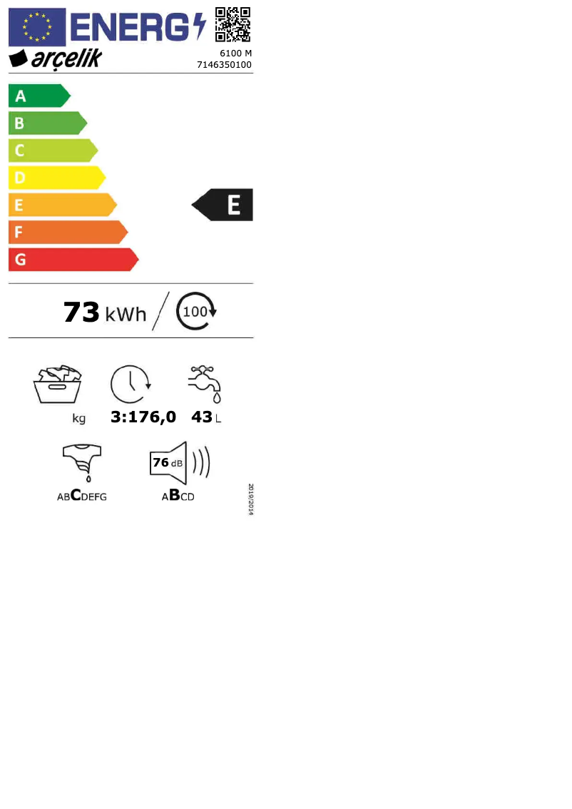 Page 1 of the manual Energy Label Arçelik 6100 M