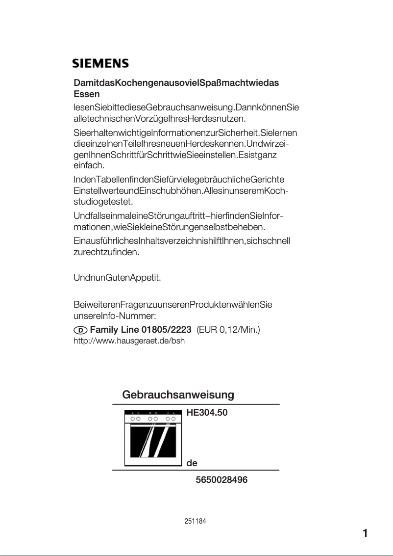 First page image of the manual for HE304250