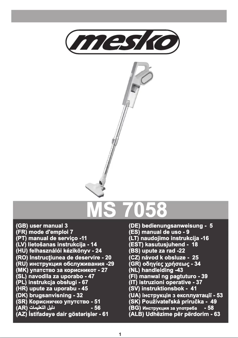 Page 1 de la notice Manuel utilisateur Mesko MS 7058