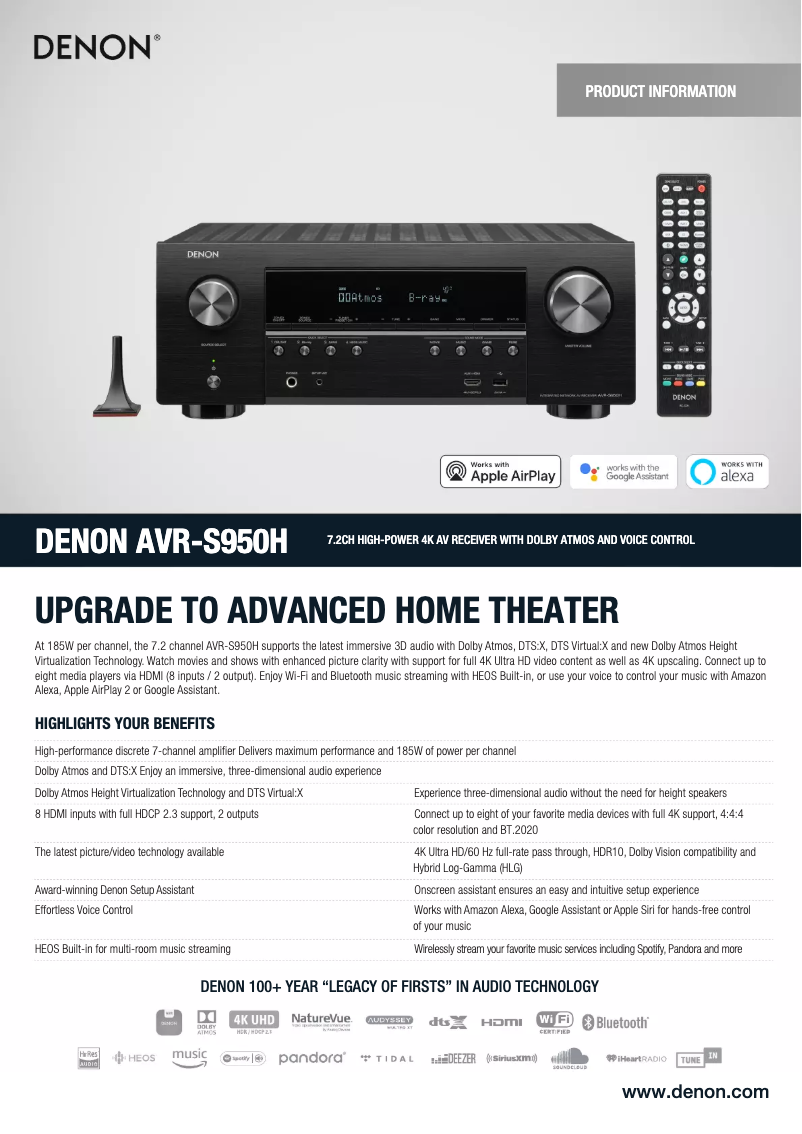 First page image of the manual for AVR-S950H-R