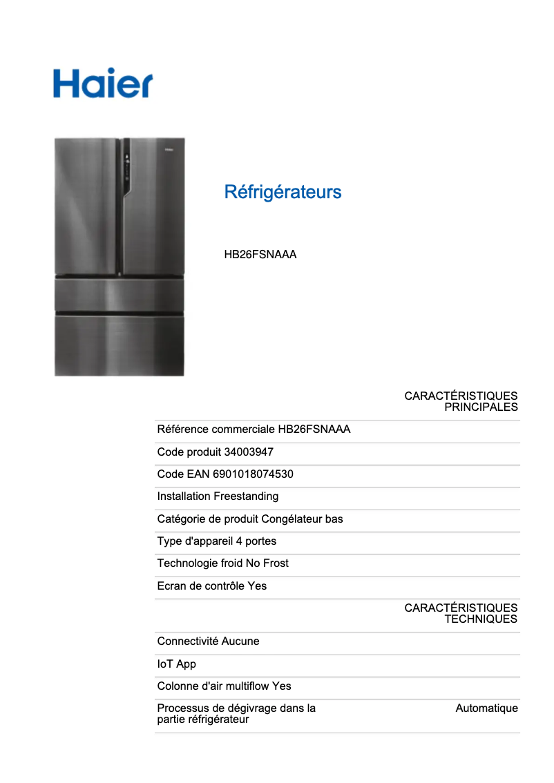 First page image of the manual for HB26FSNAAA