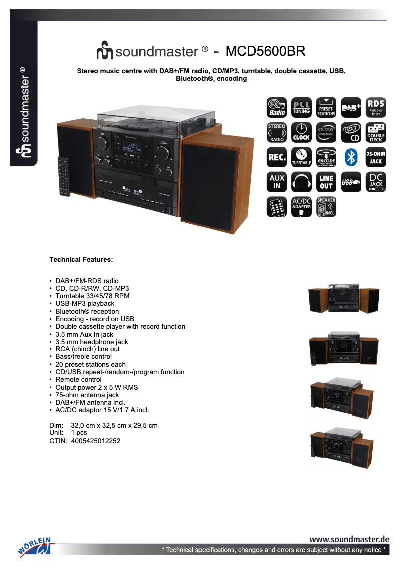 Page 1 of the manual Technical Sheet Soundmaster MCD5600