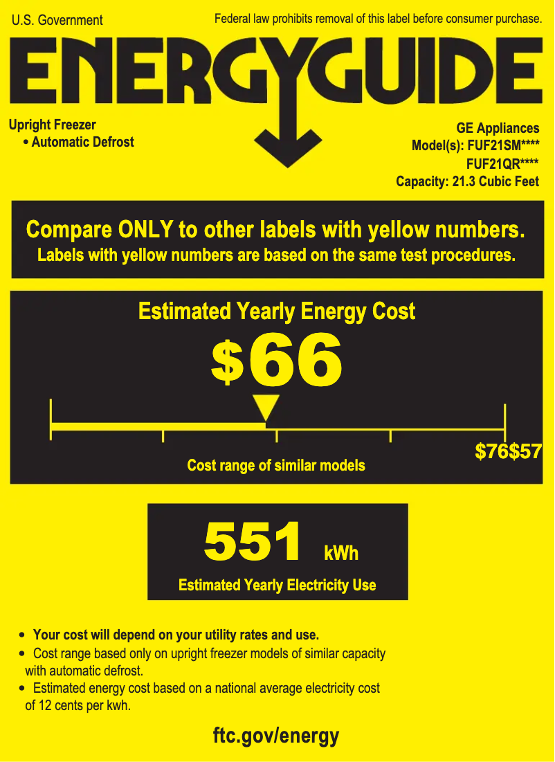 Page 1 of the manual Energy Label GE FUF21QRRWW
