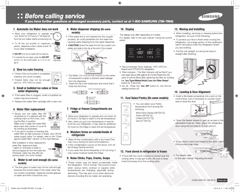 Page 1 of the manual Quick Start Guide Samsung RF260BEAEWW