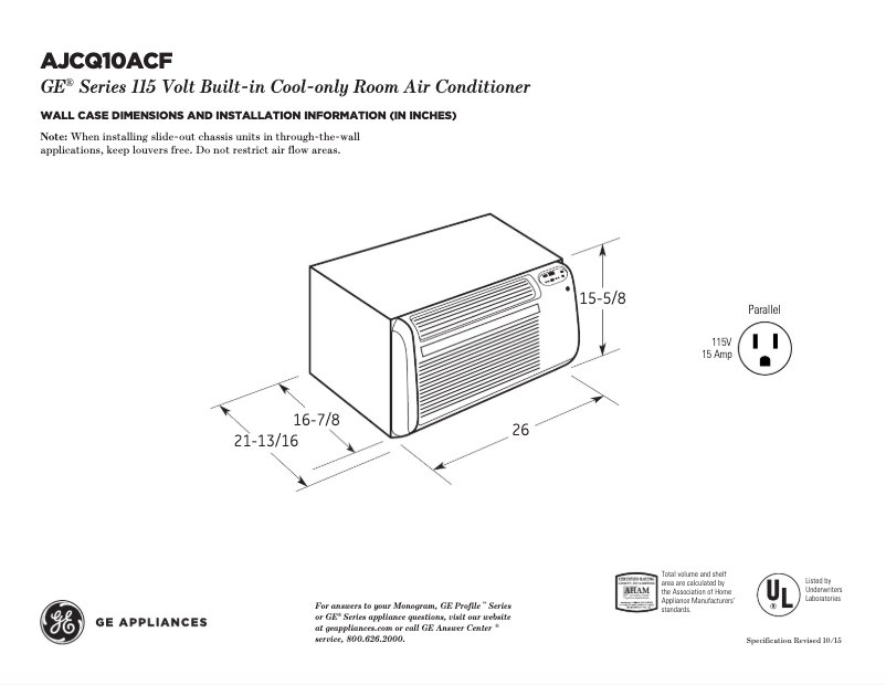 First page image of the manual for AJCQ10ACF
