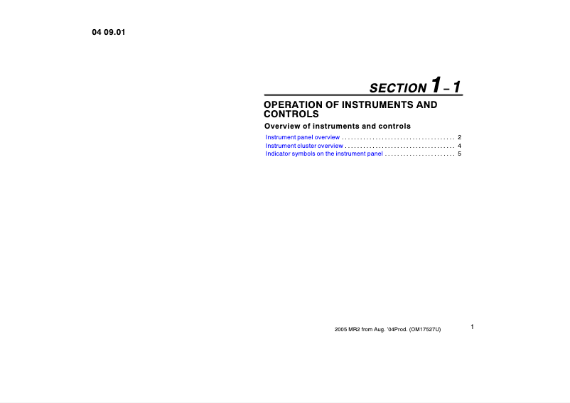 Page 1 of the manual User Manual Toyota MR2 Spyder (2005)